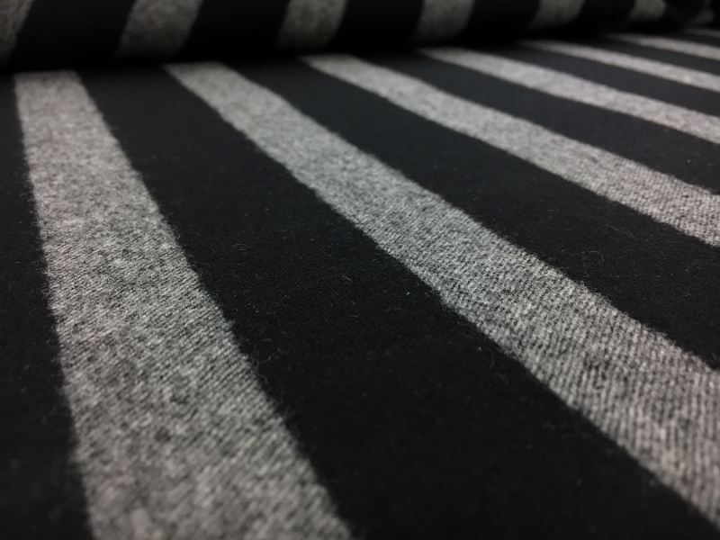 Italian Stretch Wool Blend Flannel Stripe in Black2
