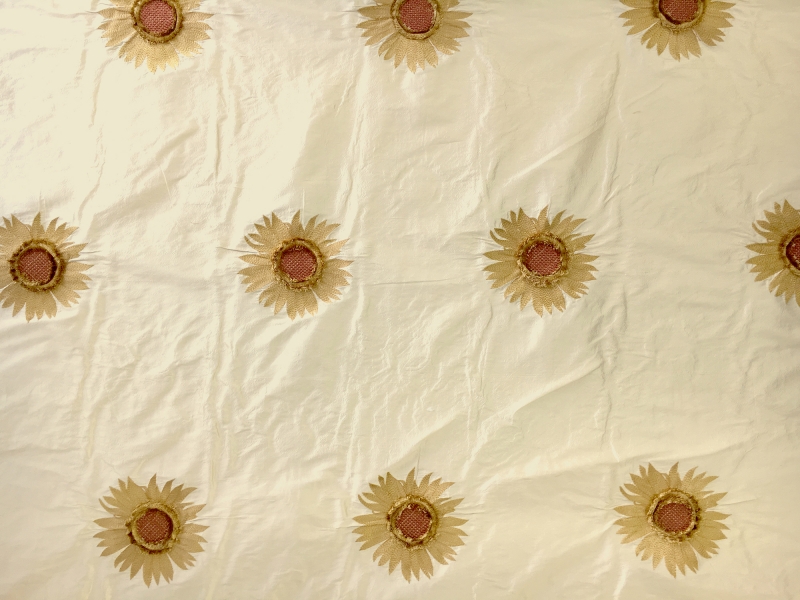 Embroidered Iridescent Silk Shantung with 3D Sunflowers0
