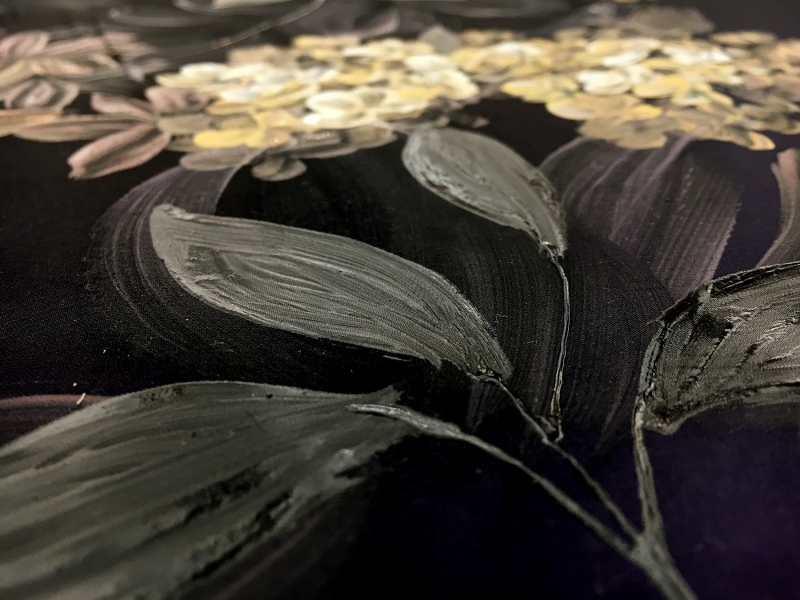 Iridescent Purple and Black Silk Taffeta Panel with Handpainted Flowers4