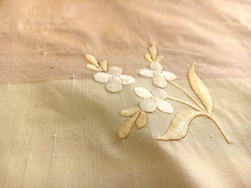Silk Shantung with Thick Stripes and Small Floral Embroiders2