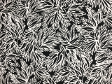 Printed Silk Gazar with Sketched Black and White Leaves0